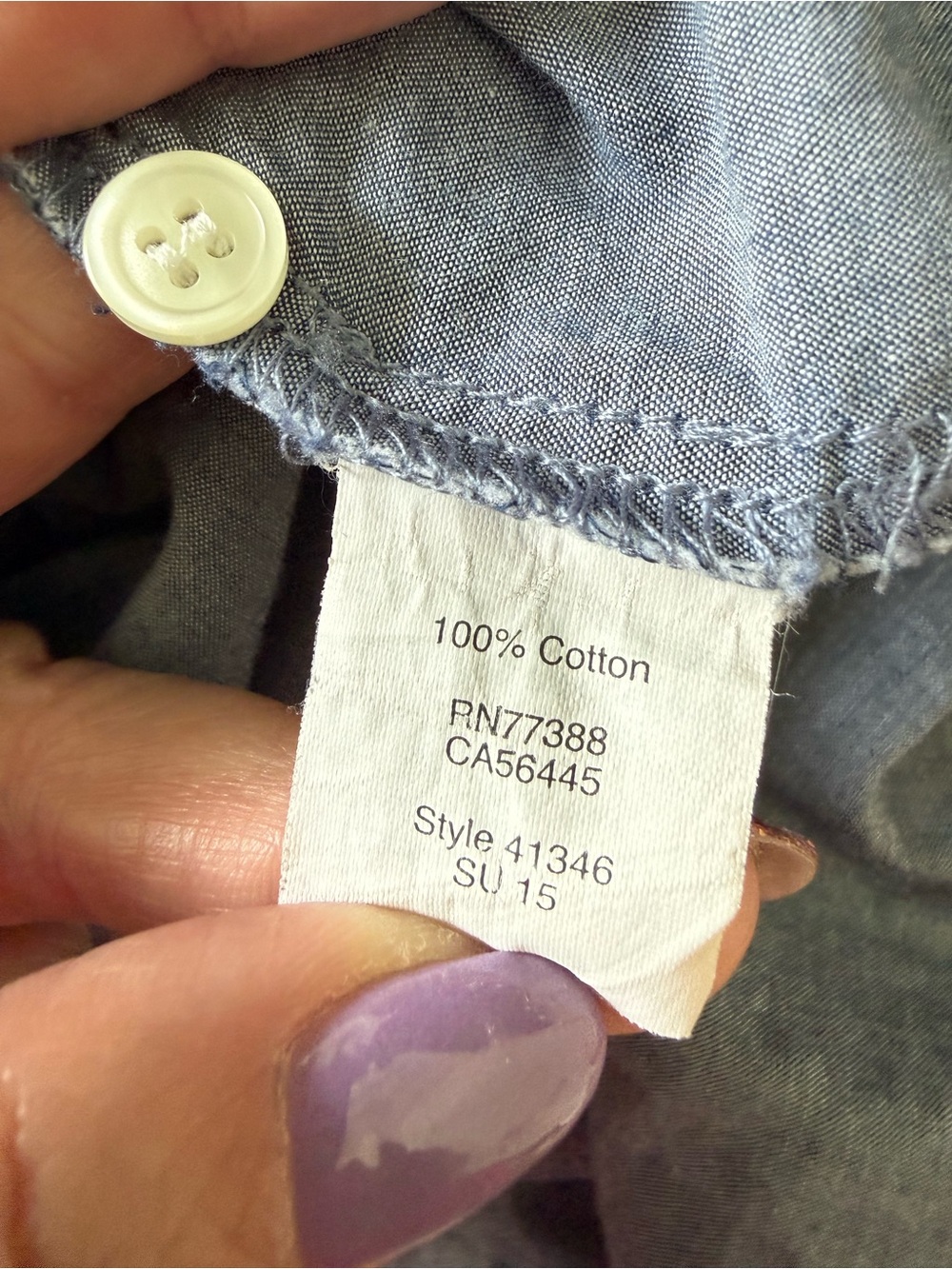 J.Crew Women’s L Blue Chambray Popover Shirt Roll Tab Sleeve - Picture 6 of 6